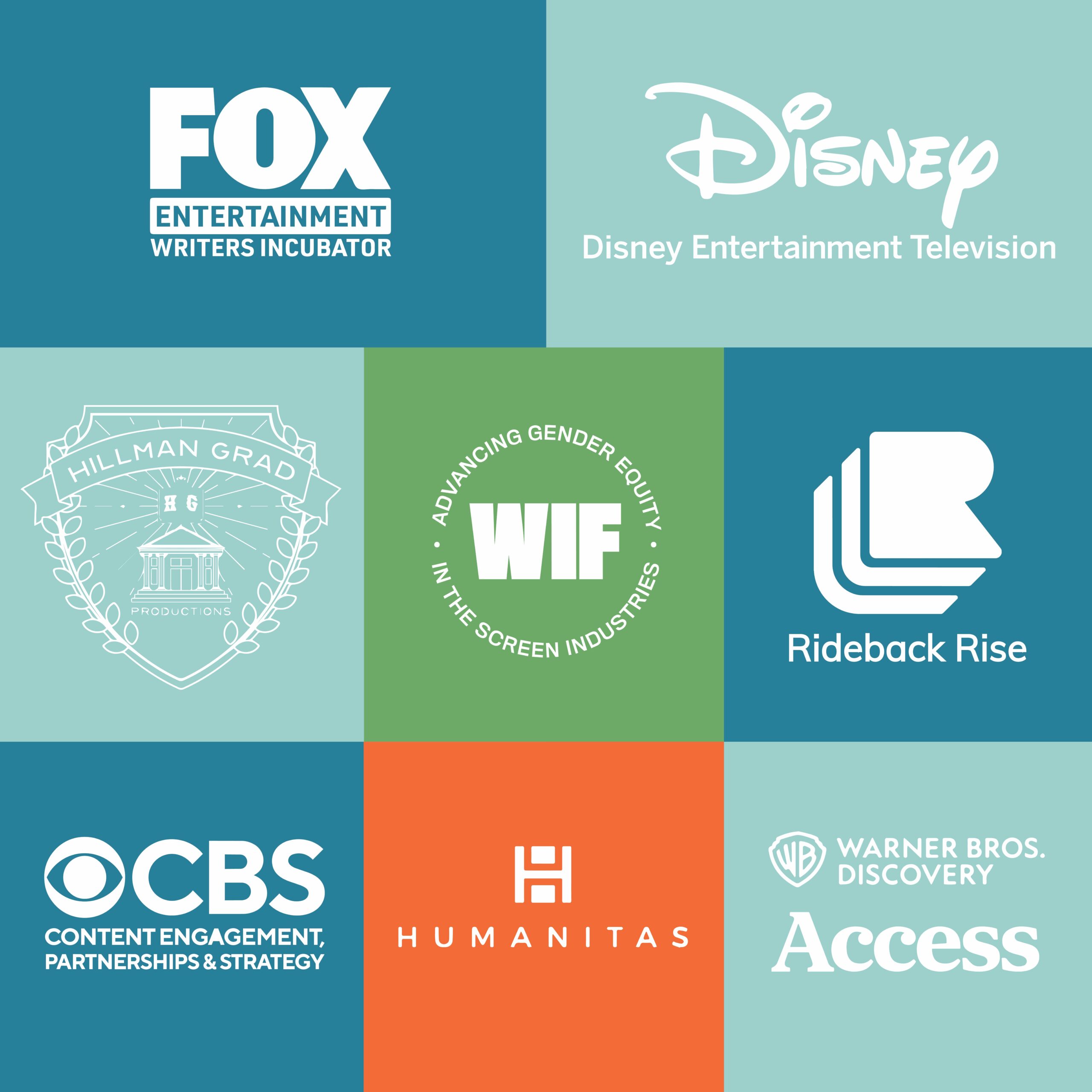 Disney, Fox, Humanitas, Paramount, Warner Bros., Rideback Ride, Hillman Grad and Women In Film logos